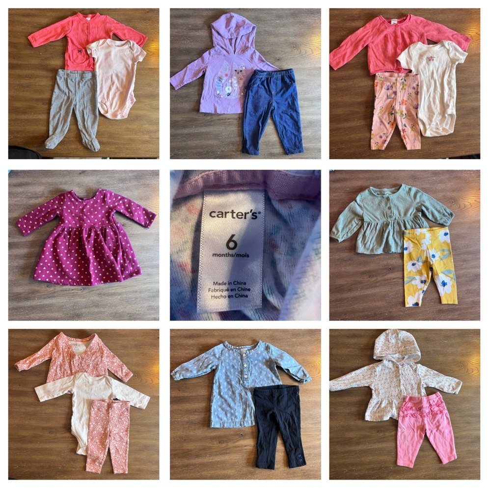 Carter's 6M Girls Colorful Baby Outfit Lot- 8 Outfits/18 Pieces + 8 Onesies